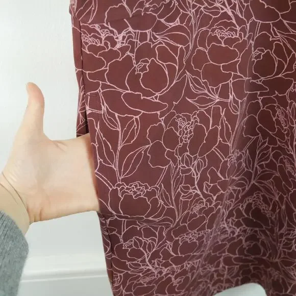Duluth Trading Company Dress XL Brown Floral Stretch Cotton Pockets Short Sleeve - Picture 5 of 7
